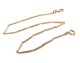 Antique Rose Rolled Gold Plate Bar Chain Link 13 1/2&quot; long Watch Chain