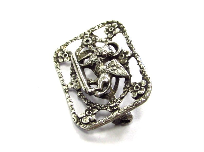 Mark Pin Brooch with Floral Border Antique Victorian 80/% Silver Stunning Lion of St