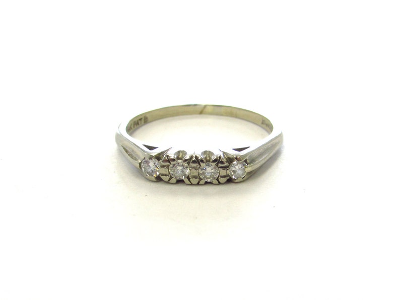 size 7 Vintage 14k White Gold 4-stone Diamond Anniversary Band or Wedding Ring