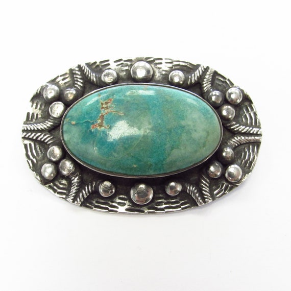 Vintage Southwestern Sterling Silver Huge Turquoi… - image 1