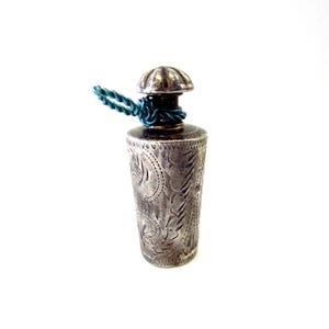 Antique Sterling Silver Floral Engraved Scent Bottle Container