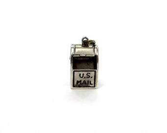 Antique Sterling Silver Letterbox US Mail Box Traditional Charm, Enamel Hearts Inside