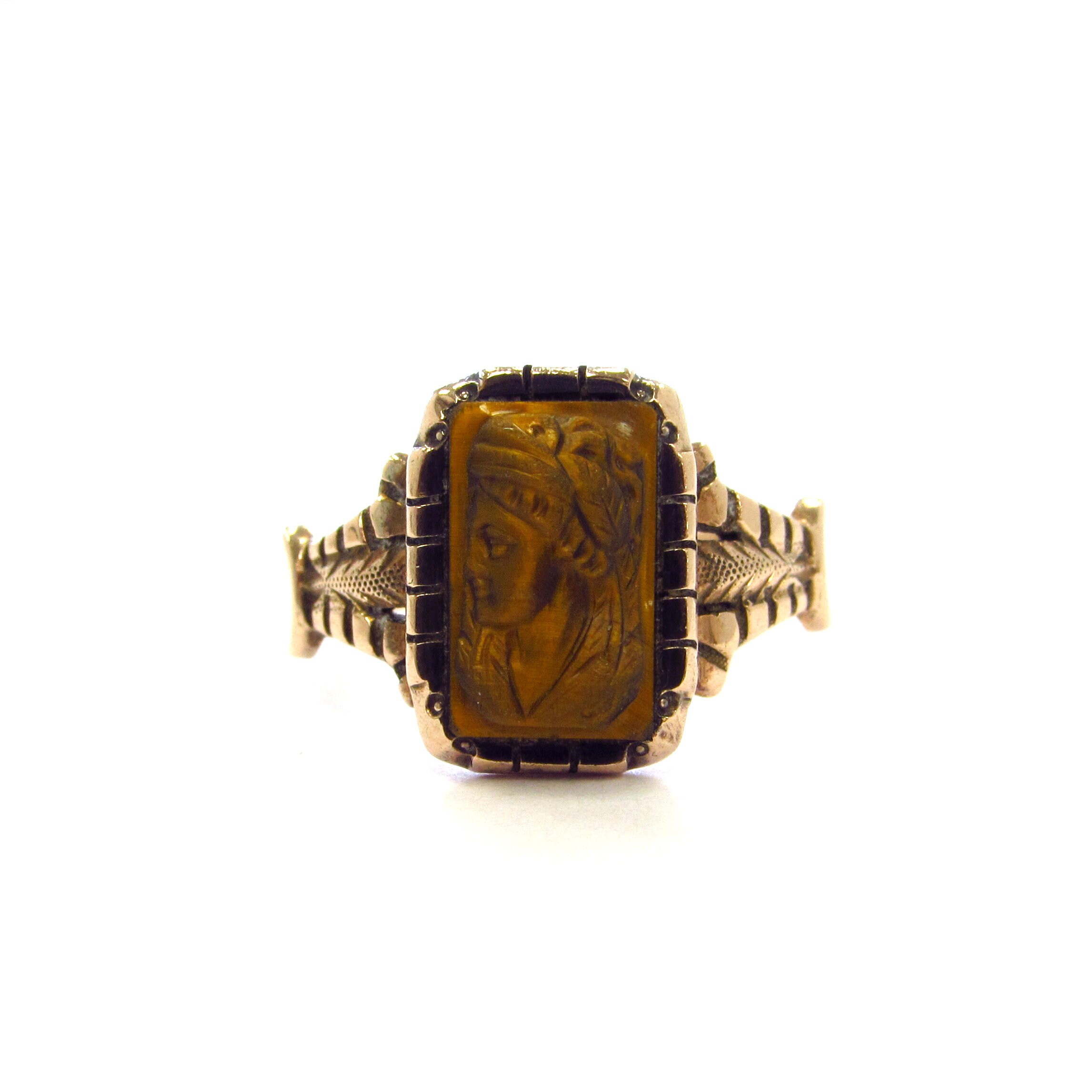 Victorian 9k Rose Gold Rectangular Tiger's Eye Cameo