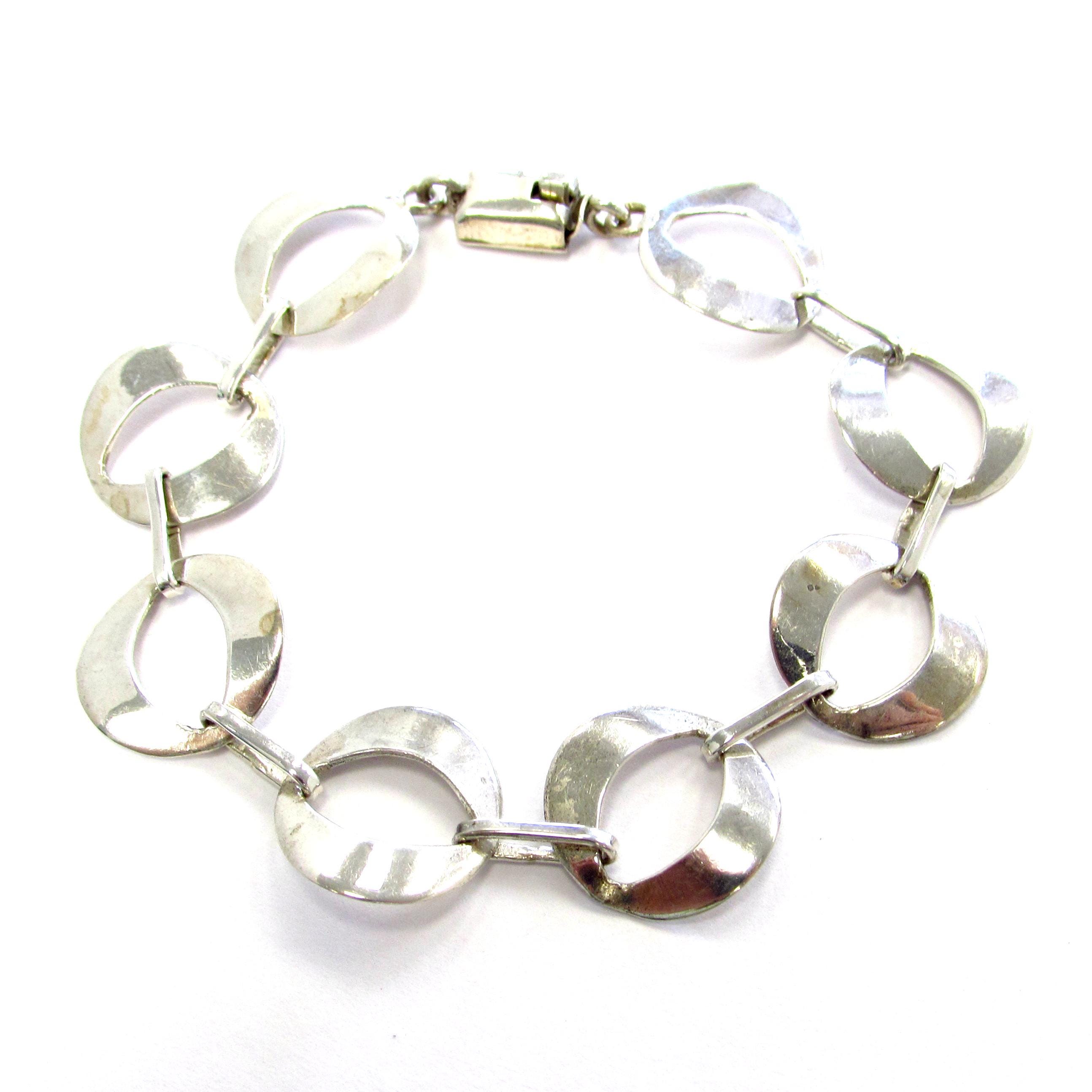 Vintage Taxco Sterling Silver Modernist Rounded Geometric Link Bracelet, 7 1/4" long