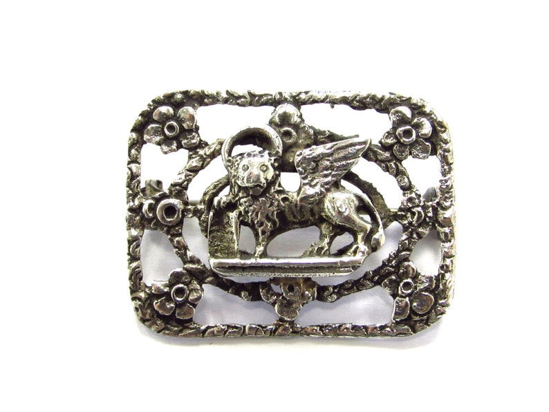 Mark Pin Brooch with Floral Border Antique Victorian 80/% Silver Stunning Lion of St