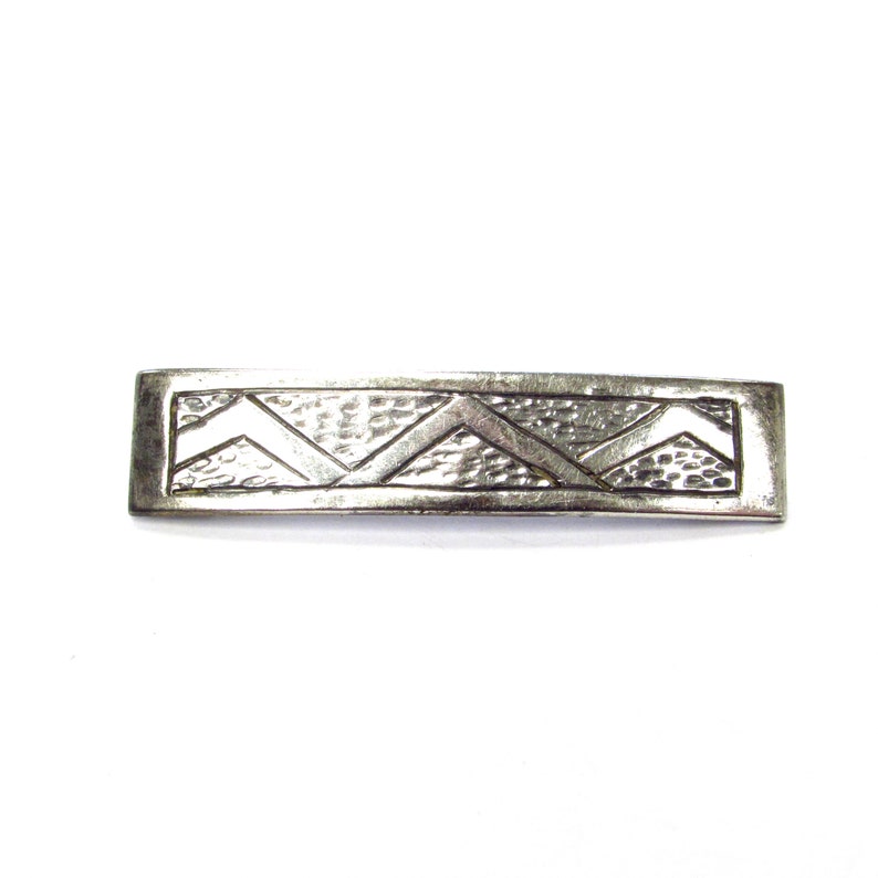 Vintage Sterling Silver Hand Carved Mountains or Zigzag Lines Bar Pin Brooch image 1