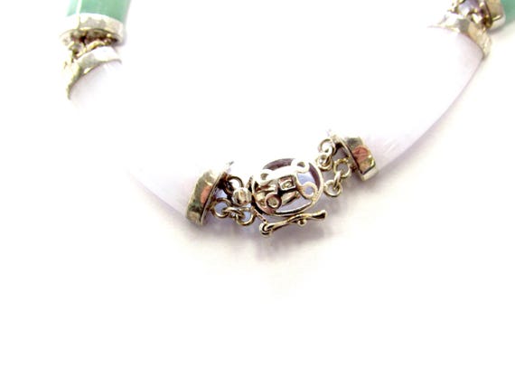 Vintage Sterling Silver Multicolored Jade Piece Necklace, 18