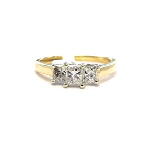 14k Yellow Gold Princess Cut Diamond 3-stone Engagement Ring, 1.00 ct tw, size 9