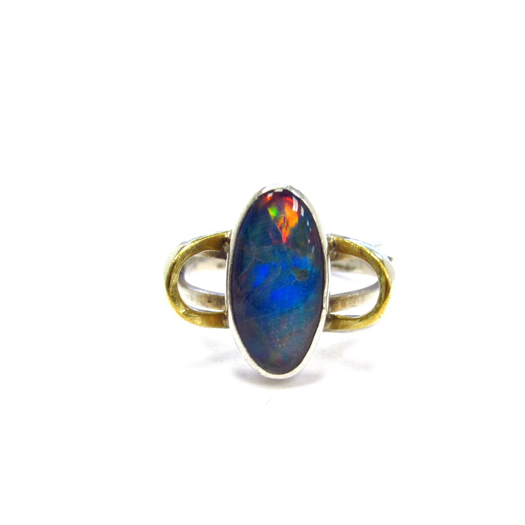 Vintage Sterling Silver Gold Wash Bezel Set Opal Ring, Statement Ring