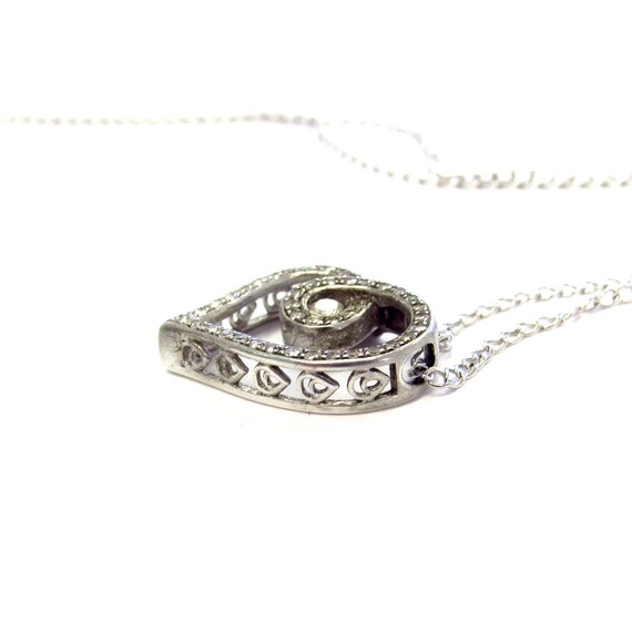 Vintage Sterling Silver Open Heart Pendant With Cubic Zirconias
