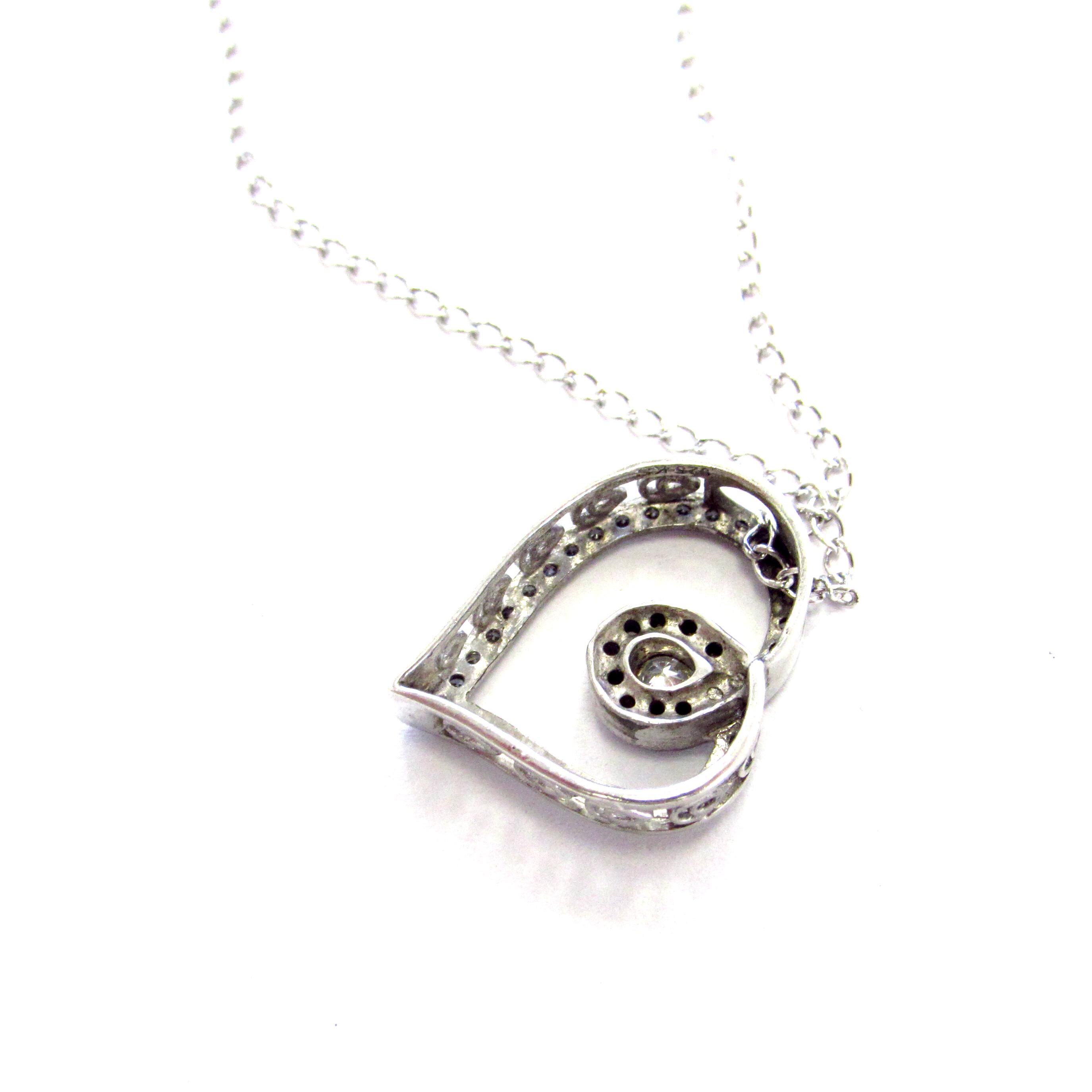 Vintage Sterling Silver Open Heart Pendant With Cubic Zirconias