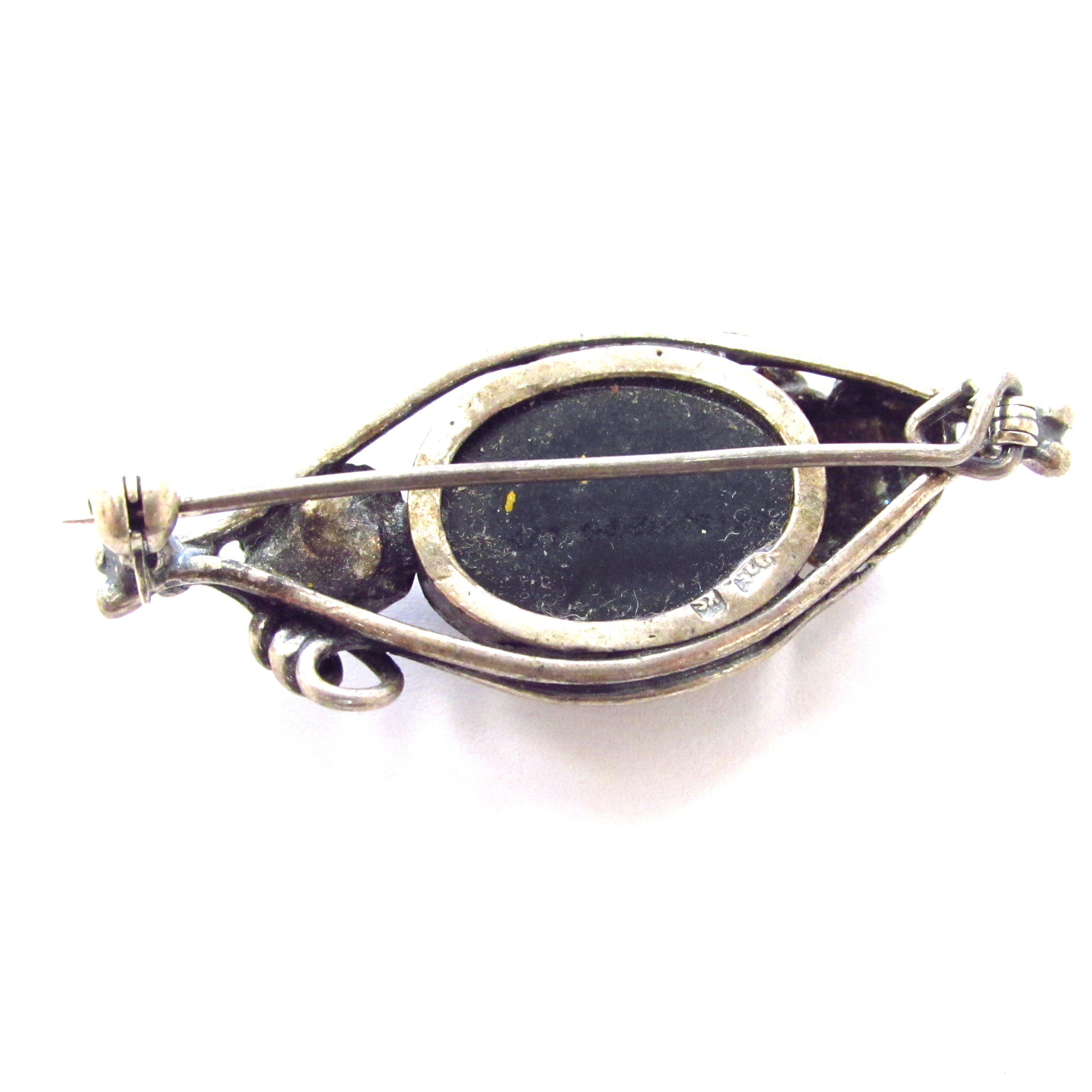 Broche Barrette Ancienne En Argent - Sertie D'un Cabochon D'ambre, Argent 925, Antique