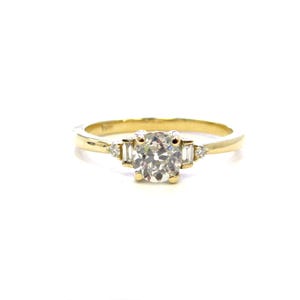 14k Yellow Gold Art Deco Inspired .57 ct European Cut Diamond Engagement Ring with Baguettes, size 7