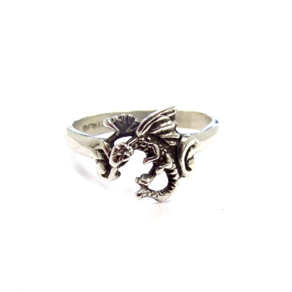 Sterling Silver Fire Breathing Dragon Medieval Fa… - image 1