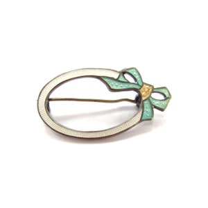 Vintage Sterling Silver Guilloche Enamel Ribbon on Oval Pin Brooch, Tiny Scatter Pin