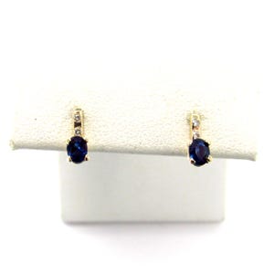 14k Yellow Gold Handmade Sapphire + Diamond Accent Dainty Stud Earrings, September birthstone