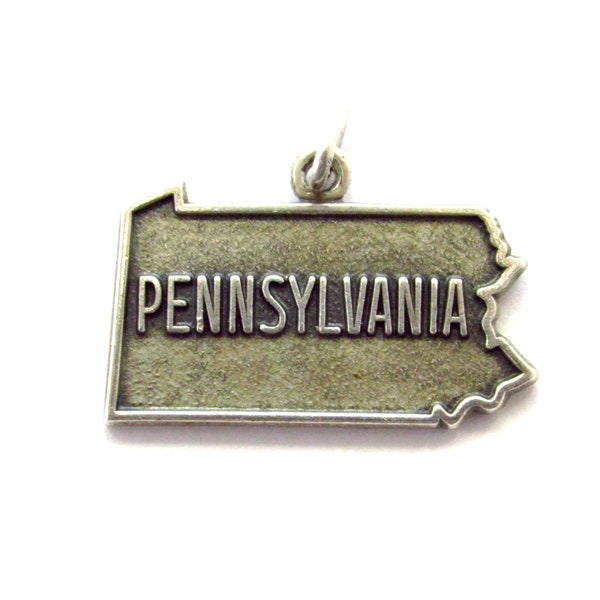 Vintage Sterling Silver Pennsylvania State or Travel Charm with Brushed Finish