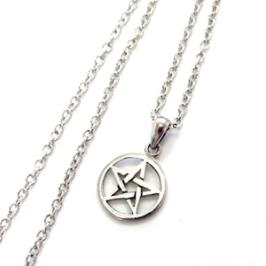 Pingente redondo vintage de estrela pentagrama wicca em prata esterlina com corrente de 16 polegadas, joias em camadas