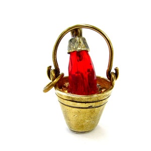 Vintage Sterling Silver + Gold Wash Bottle of Champagne in Ice Bucket Charm, Food Pendant