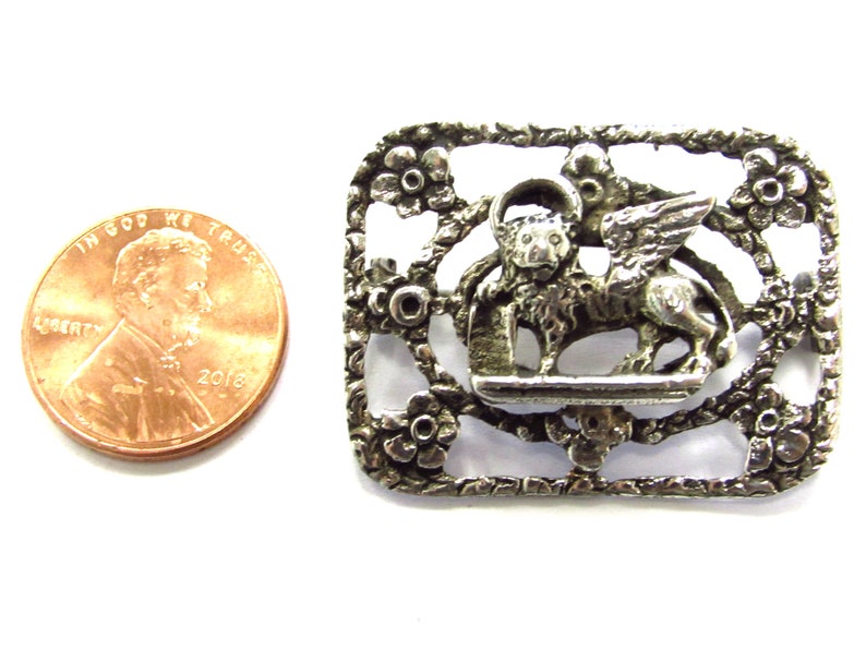 Mark Pin Brooch with Floral Border Antique Victorian 80/% Silver Stunning Lion of St