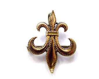 Antique Yellow Gold-Filled Pocket Watch Fleur De Lis Pin Brooch with Milgrain Edge