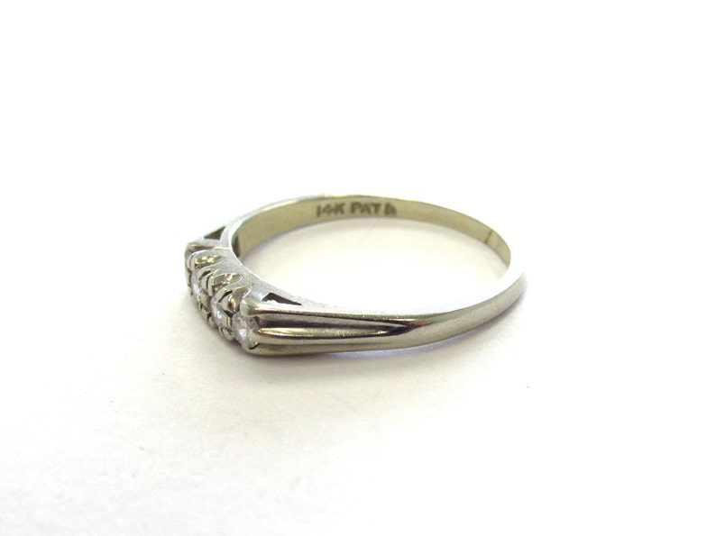 size 7 Vintage 14k White Gold 4-stone Diamond Anniversary Band or Wedding Ring