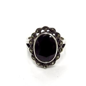 Vintage Sterling Silber Markasit + Hämatit Art Deco inspiriert Ring, Größe 6