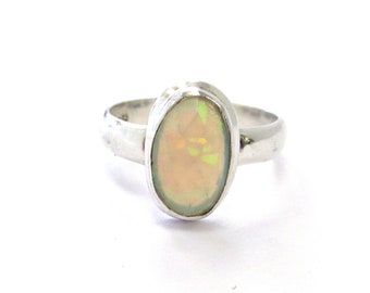 Vintage Sterling Silver Bezel Set Faceted Opal Ring, Statement Ring, size 9 3/4