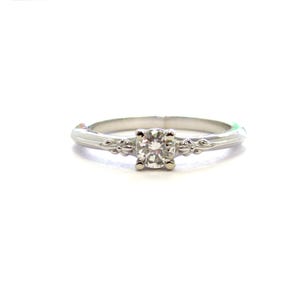 14k White Gold .27 ct Diamond Solitaire Engagement Ring with Floral Embellished Band, Size 7 1/4