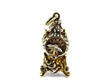 Vintage 800 Silver with Gold Wash British Ornate Mantel Clock Traditional Charm Pendant
