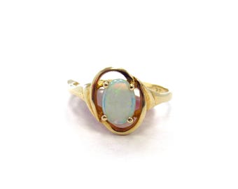 Vintage 14k geelgouden opaalring met wervelend detail - geboortesteen oktober, maat 5
