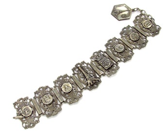 Vintage .800 Silver Paris France Travel Charm Bracelet with 8 Famous Landmark Charm Links