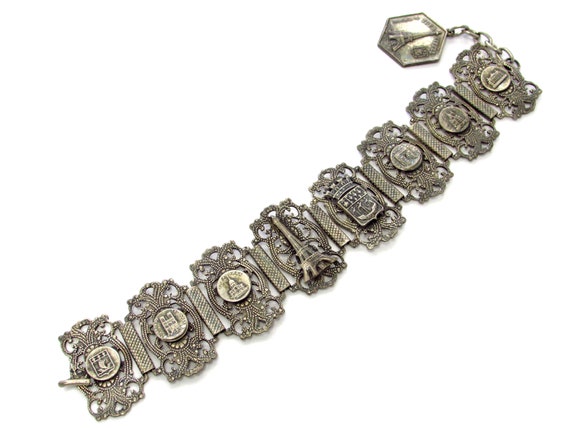 vintage Silver 800　Twist　bracelet France Vintage .800 Silver Paris France Travel Charm Bracelet With 8