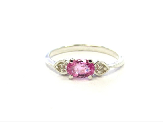 Sterling Silver Natural Bubblegum Pink Sapphire Accent Diamond Ring Size 6 September Birthstone Etsy UK