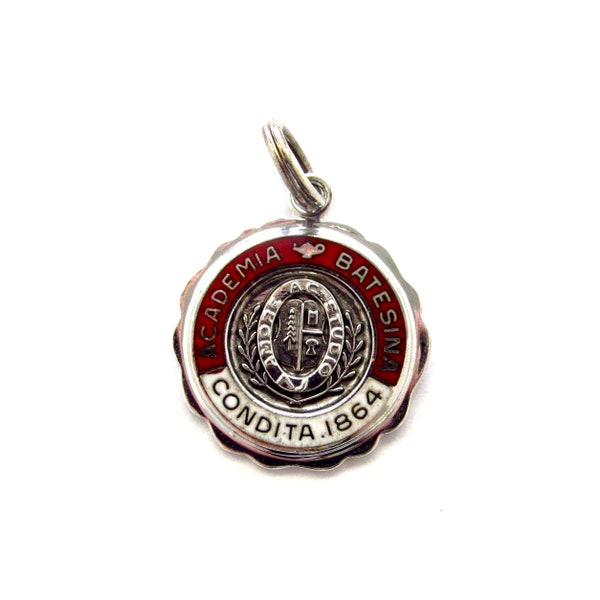 Sterling Silver + Red Enamel Bates College "Academia Batesina Condita 1864" ME School Charm, Alma Mater