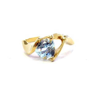 Modern 14k Yellow Gold Blue Topaz Solitaire Ring - Genuine December Birthstone Ring, Size 6, Handmade In USA