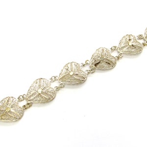 Vintage .800 Silver Filigree Heart Link Bracelet, 6 1/2&quot; long