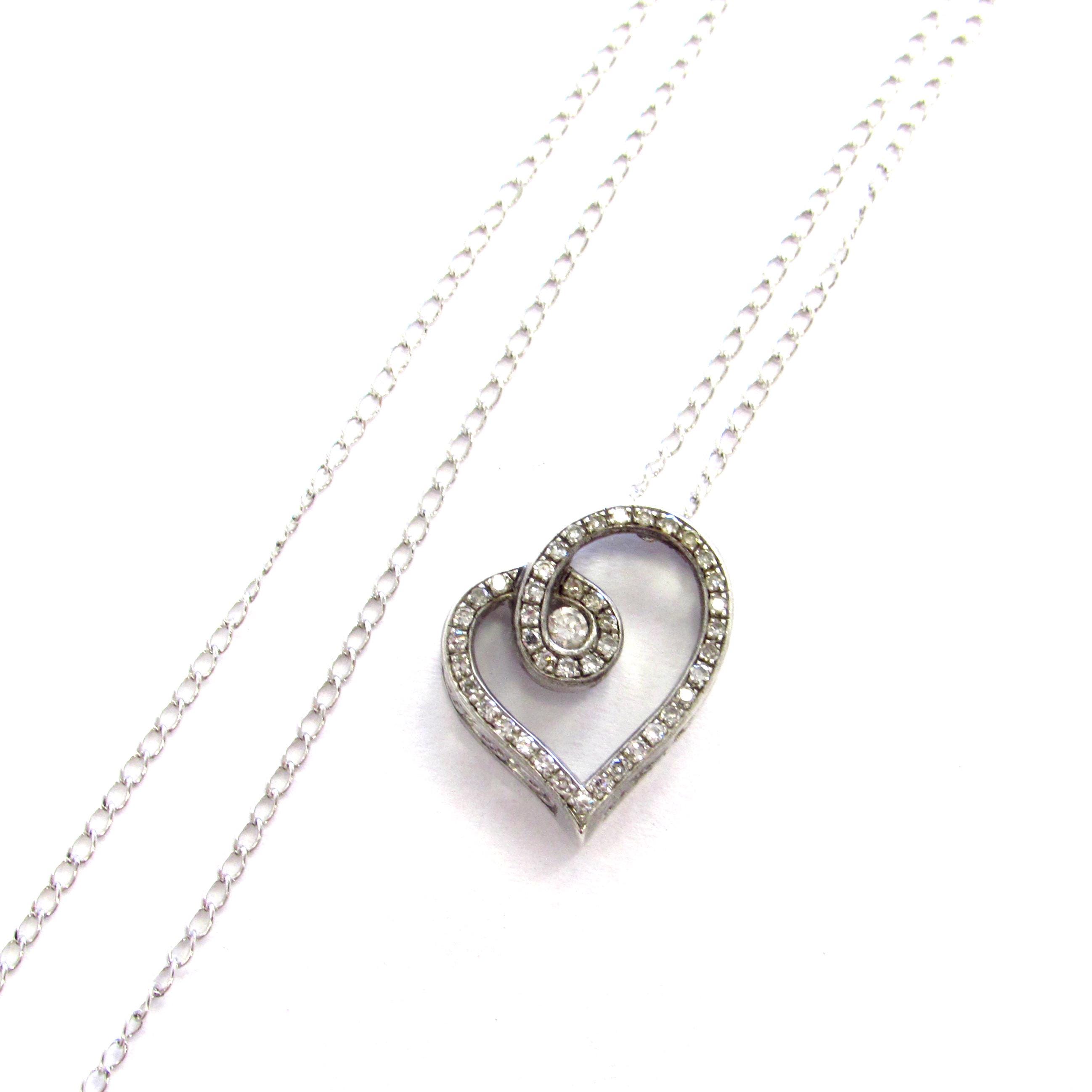 Vintage Sterling Silver Open Heart Pendant With Cubic Zirconias