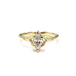 14k Yellow Gold 0.45 ct Marquise Cut Diamond Solitaire Floral Engagement Ring, size 7