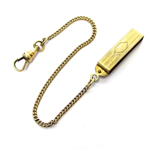 Vintage Krementz Yellow Gold-Filled Pocket Watch Chain with Gold-Plate Clip-on Pocket Fob