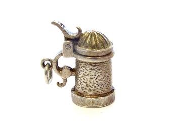 Vintage Sterling Silver 3-D German Beer Stein Travel Charm, opens!