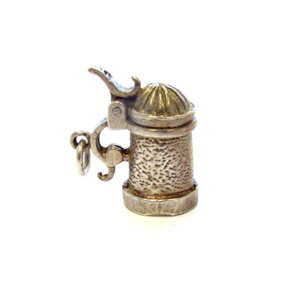 Vintage Sterling Silver 3-D German Beer Stein Travel Charm, opens!