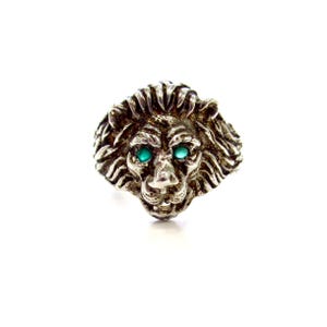 STERLING SILVER RUNNING LION PIN BROOCH EMERALD EYE
