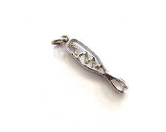 Vintage Sterling Silver Corkscrew Pendant Charm with 3-D details, Cooking Charm