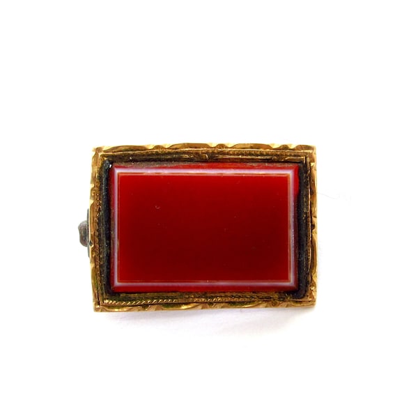 Antique Rolled Gold Plate Red Sardonyx Carnelian Banded Agate Little Rectangular Pin