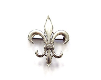 Antique Sterling Silver Fleur De Lis Brooch Pendant with Fob Clip