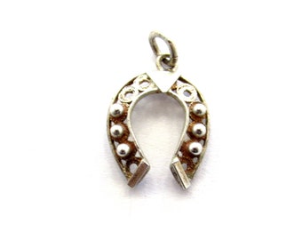 Vintage Sterling Silver Equestrian Filigree Horse Shoe Good Luck Charm or Pendant