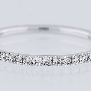 Natural Diamond Eternity and Halfway Wedding Anniversary Promise Band 14k White Yellow Gold Stackable. VS SI. Handmade. Micro Thin