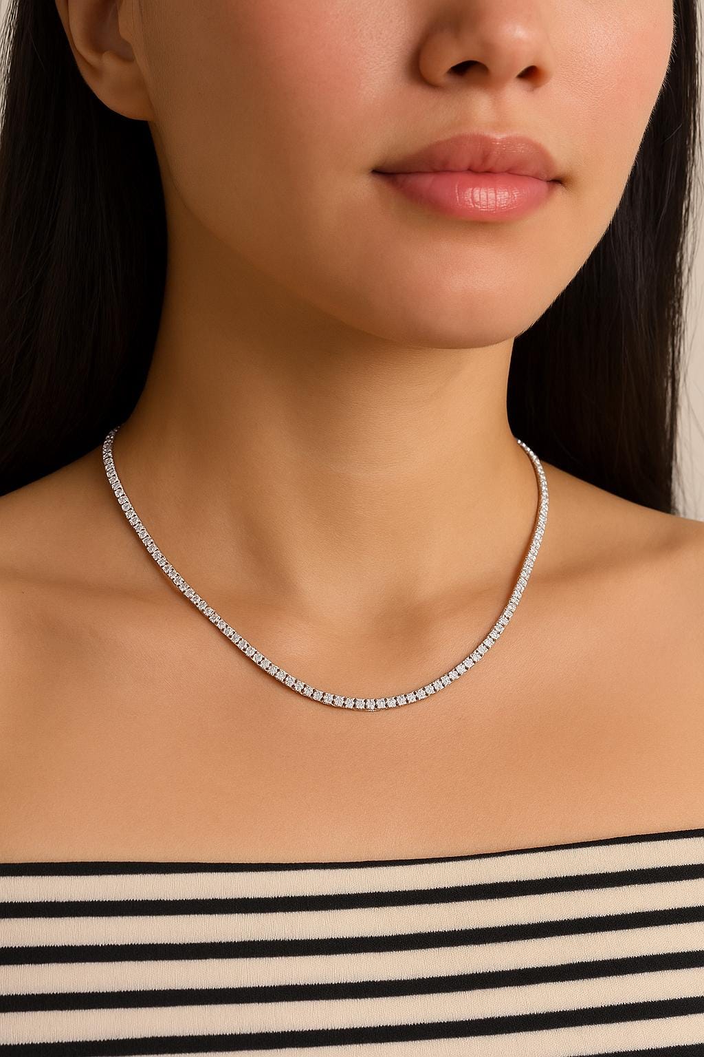 6 carats Diamond Tennis Chain Necklace in 14K White Yellow Rose Gold. DEF Color VVS VS Clarity Lab Grown Diamonds. 16 17 18 inch Choker