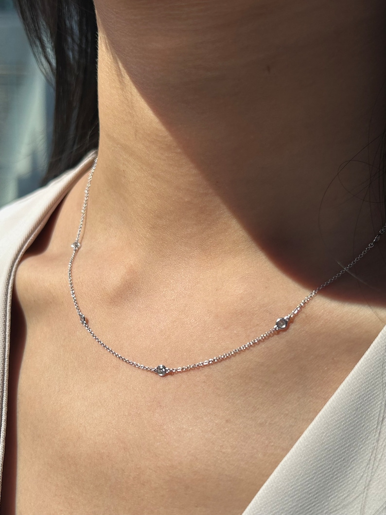 Diamond by the Yard Necklace in 14k White Yellow Rose Gold. F Color and